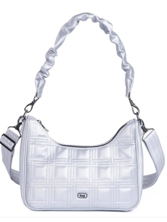 lug Handbags - Lug Groove Silver Quilted Crossbody Bag  Shoulder Strap Satin Lux Vegan Leather